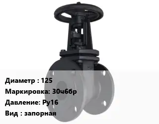 Задвижка чугунная 125 30ч6бр Ру16 запорная